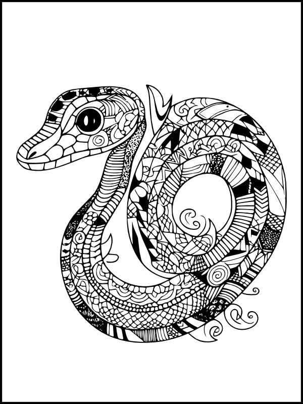 Ausmalbild Schlange mit Mandala-Muster